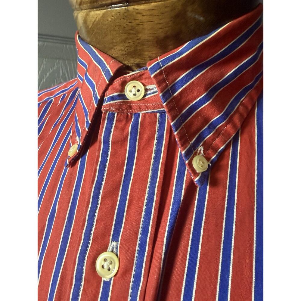 Ralph Lauren Button Down Shirt Mens Large Red Striped RL Classic Fit Cotton - Picture 4 of 7